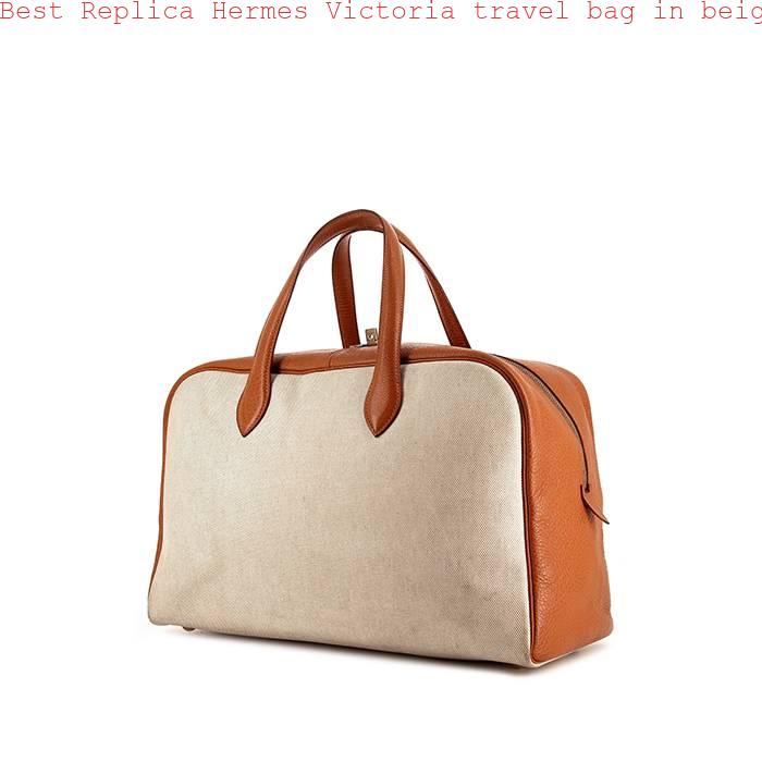 Best Replica Hermes Victoria travel bag in beige canvas and gold